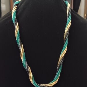 Twisted Bead Necklace in Teal, Black & Gold